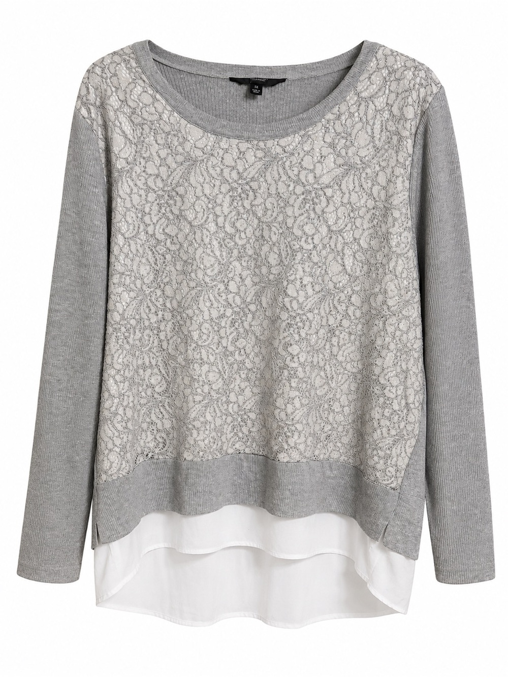 Simply Vera Vera Wang Gray Lace Front Layered Hem Sweatshirt